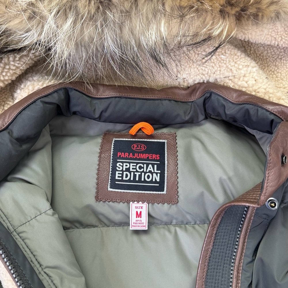 Parajumpers Long Bear Special Edition Shearling Fur Trim Coat Size Medium - Picture 10 of 16